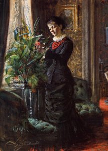 Portrait of Fru Lisen Samson, nee Hirsch, Arranging Flowers at a Window